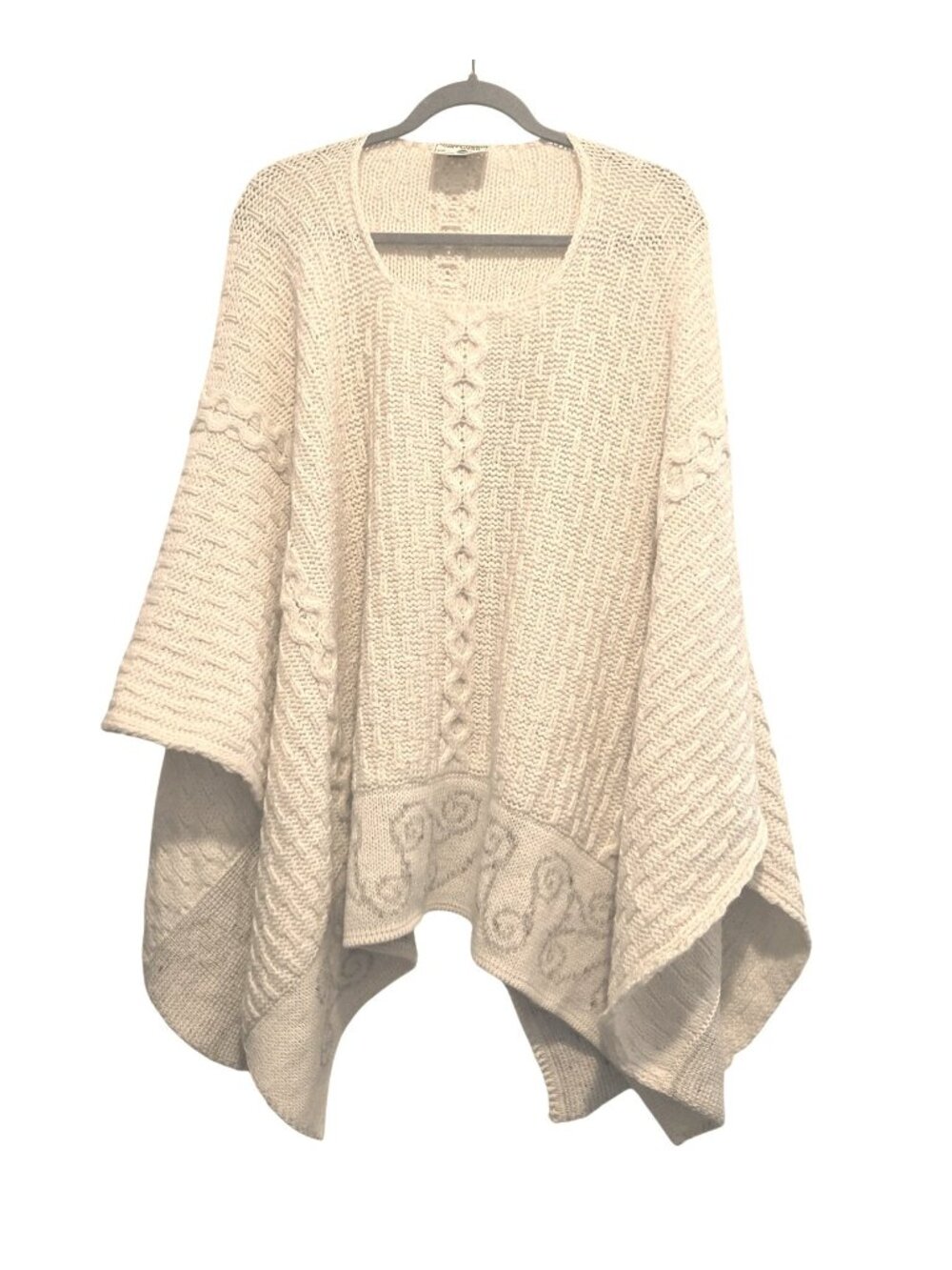 Connemara Knitwear Irish Wool Ivory Poncho Sweater Womens One Size Made in Irela